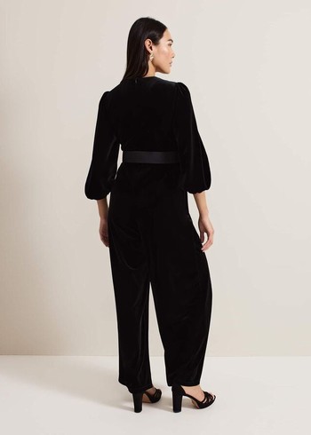 Phase Eight Myleen Velvet Jumpsuit Black USA | 1603457-KM